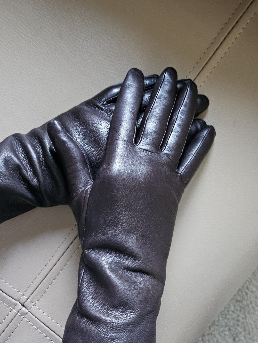 RICH BROWN LEATHER GLOVES with CASHMERE LINING by FOWNES BROTHERS SIZE S - Picture 14 of 14